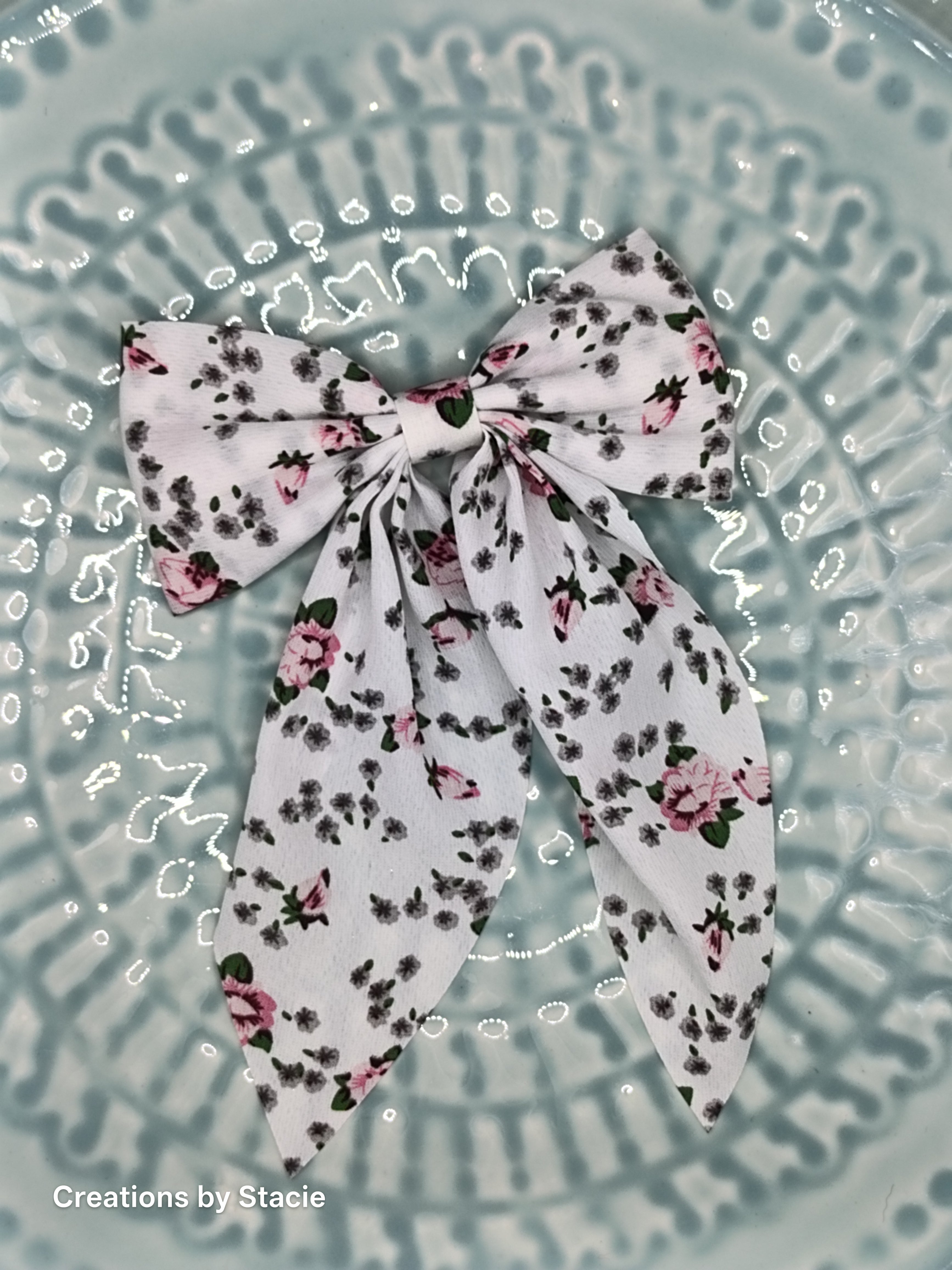 Sheer Floral Bow White