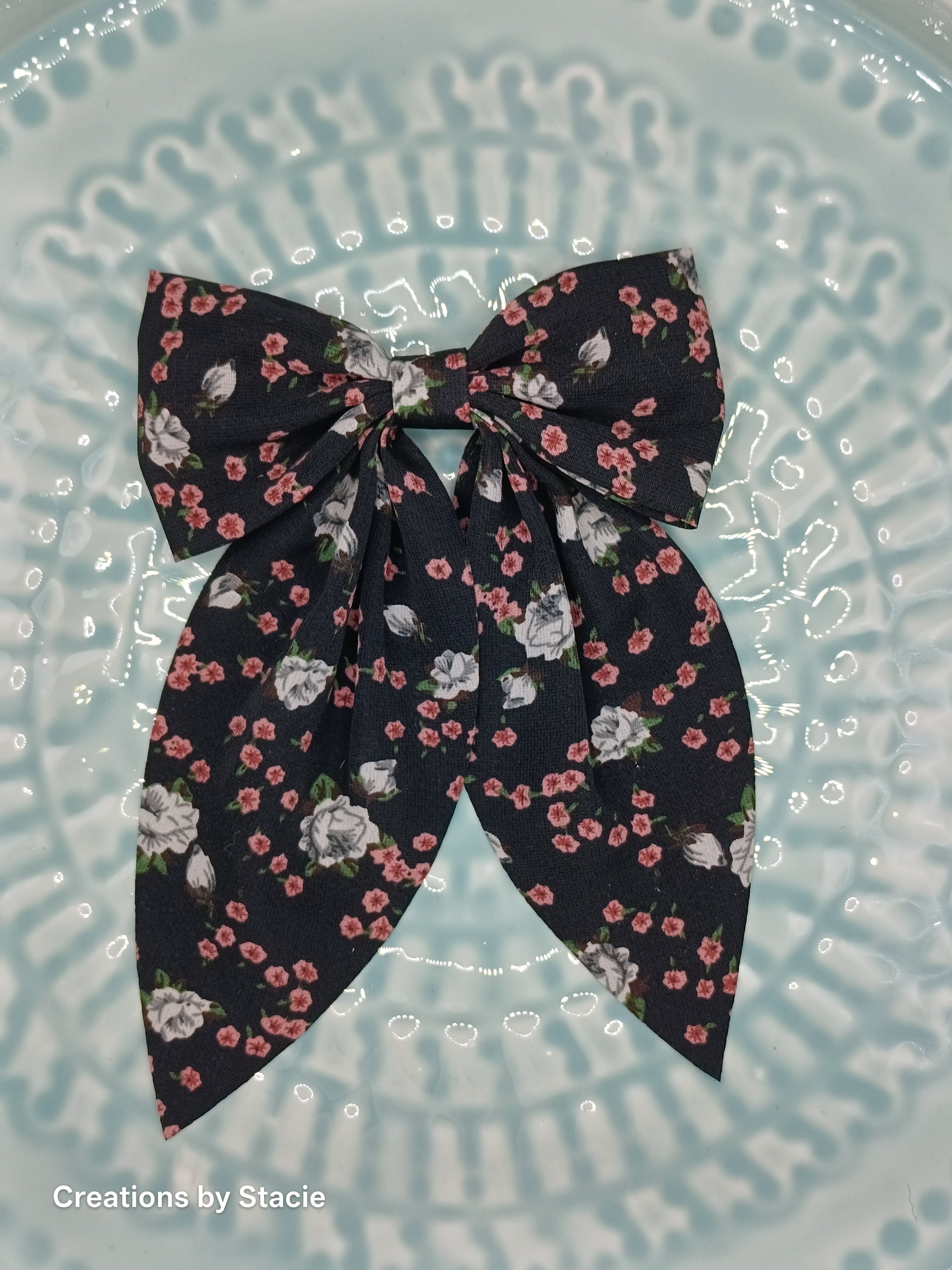 Sheer Floral Bow Black