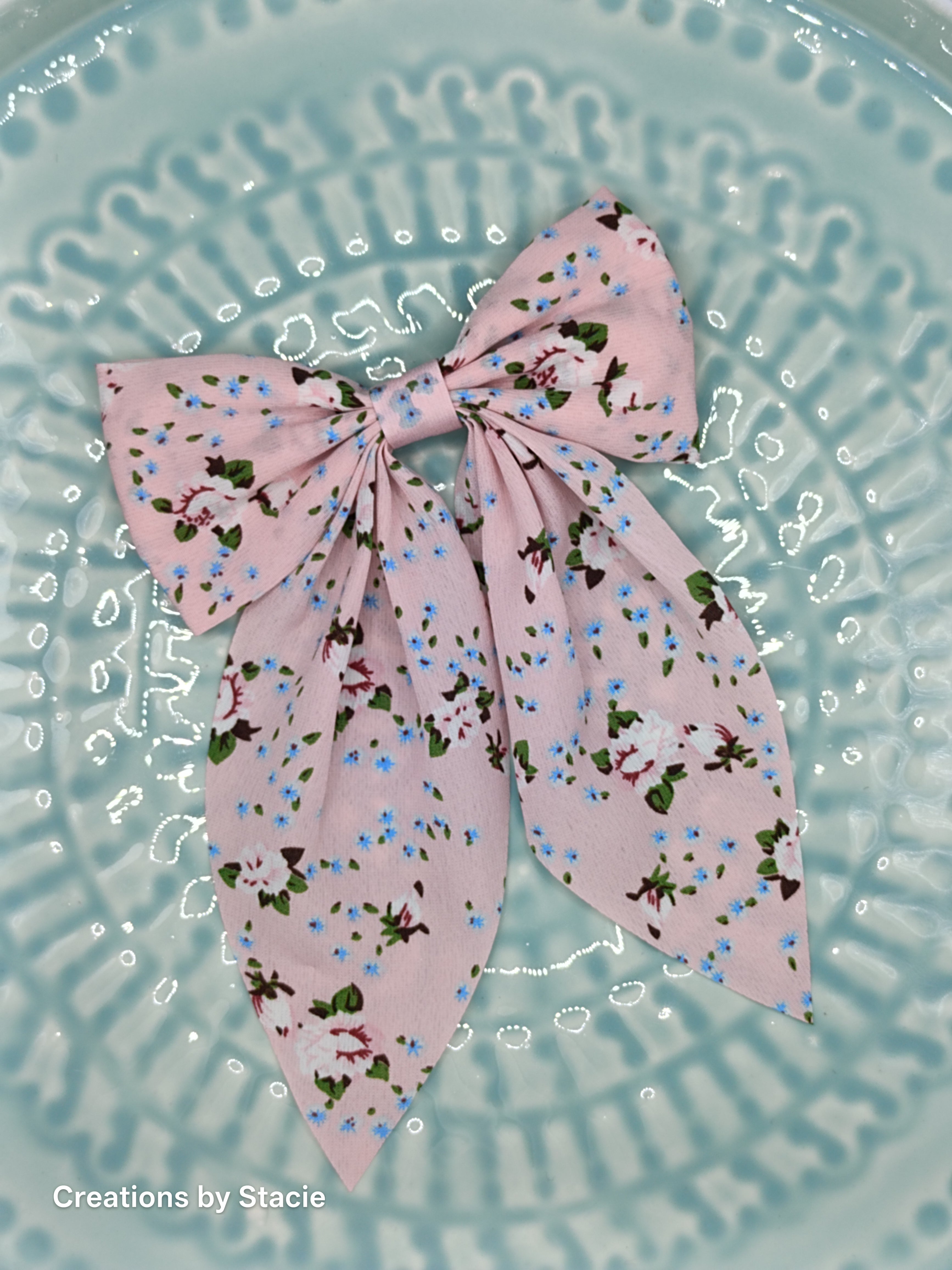 Sheer Floral Bow Pink