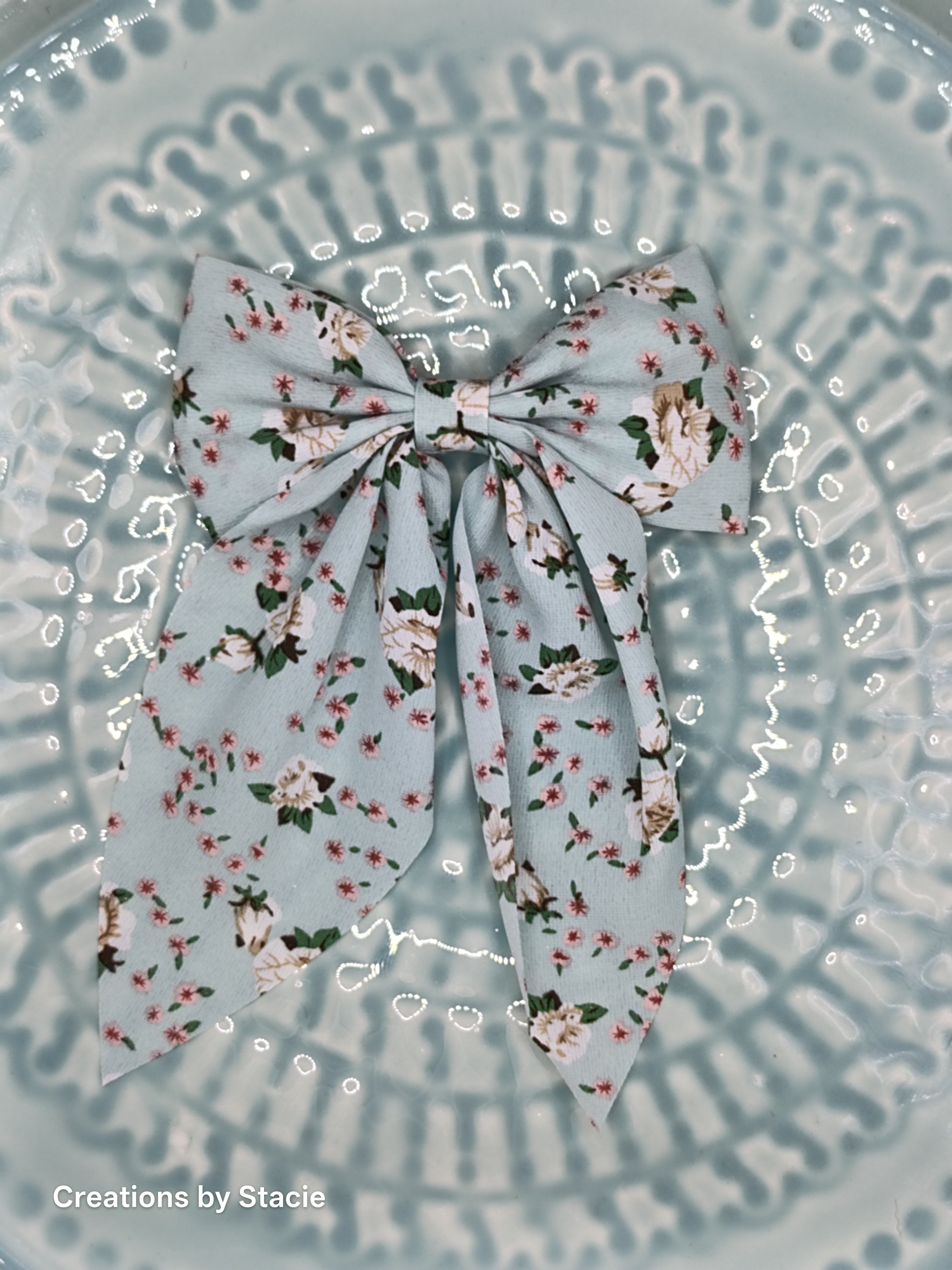 Sheer Floral Bow Blue