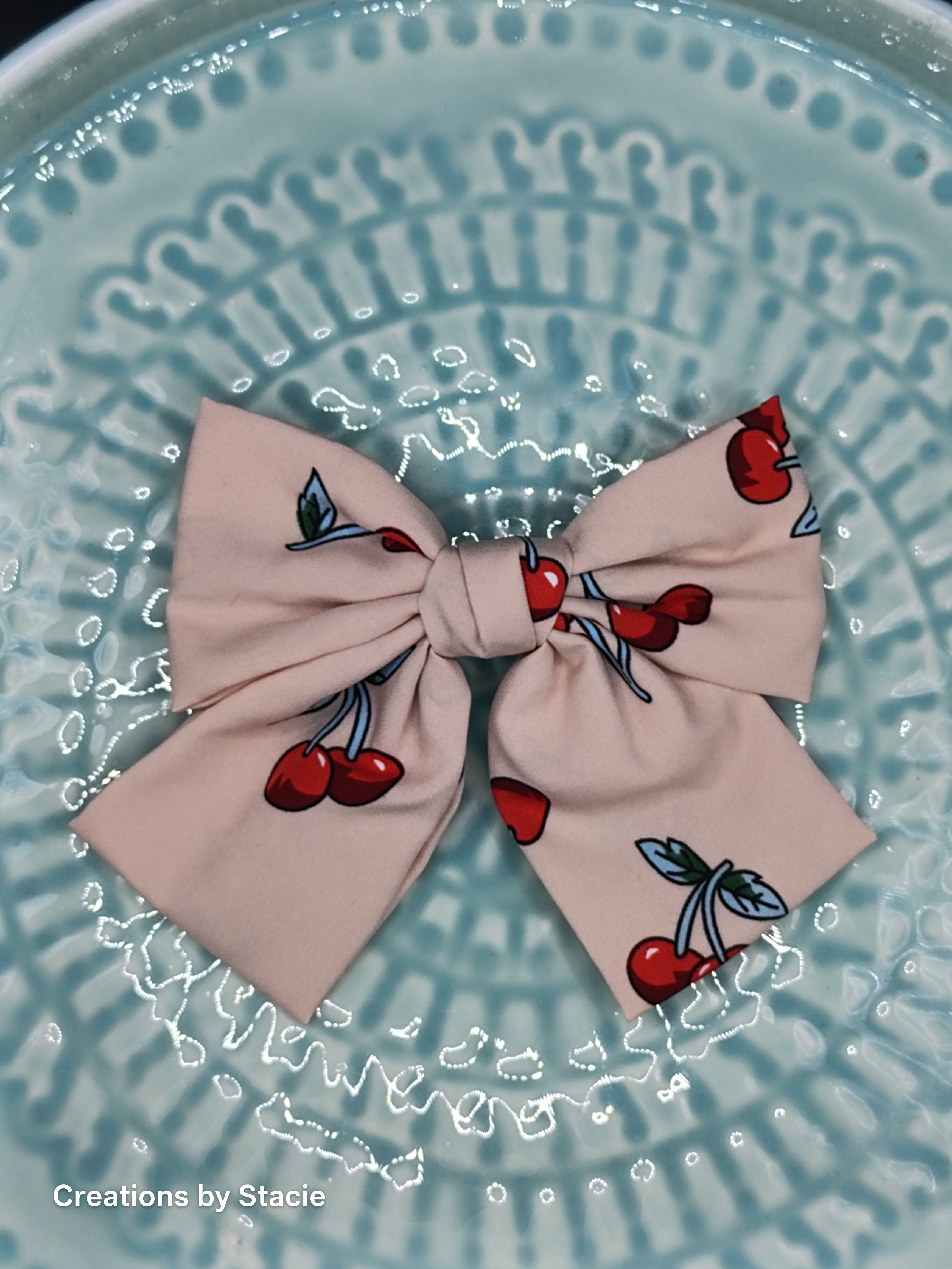 Fabric Cherry Bows Medium Size