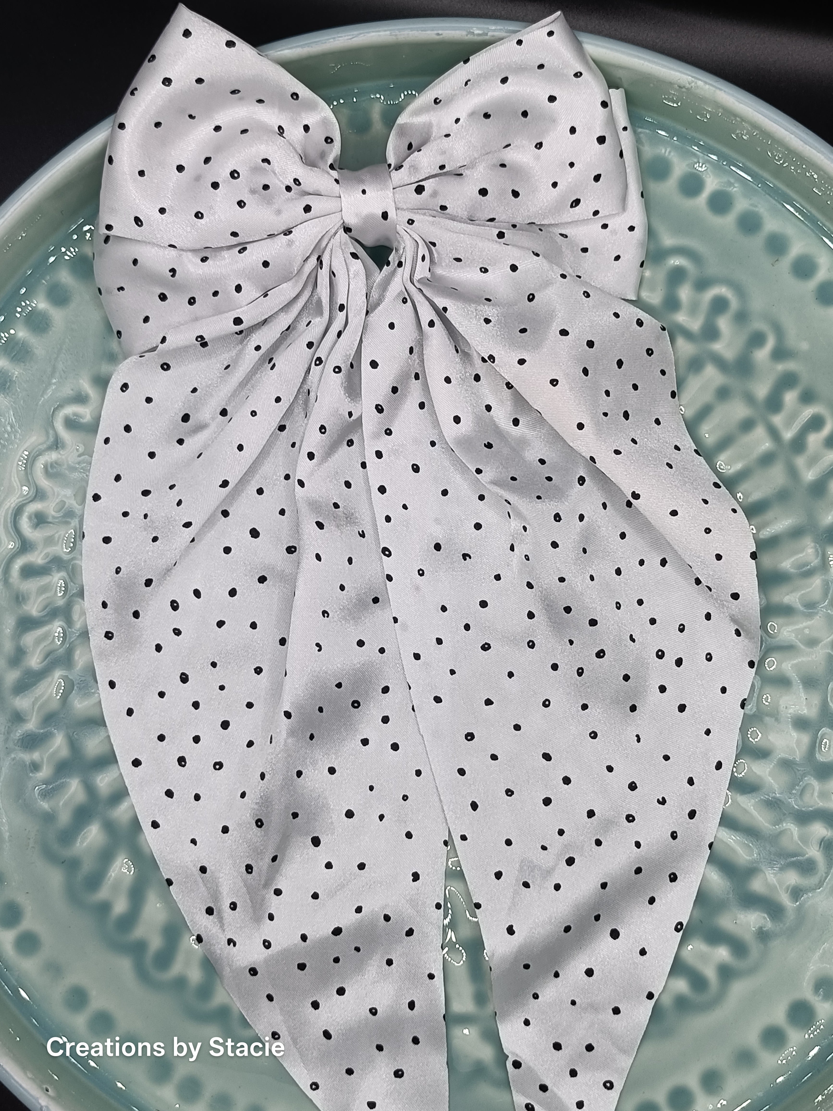 Large Satin Bow with Pokka Dots