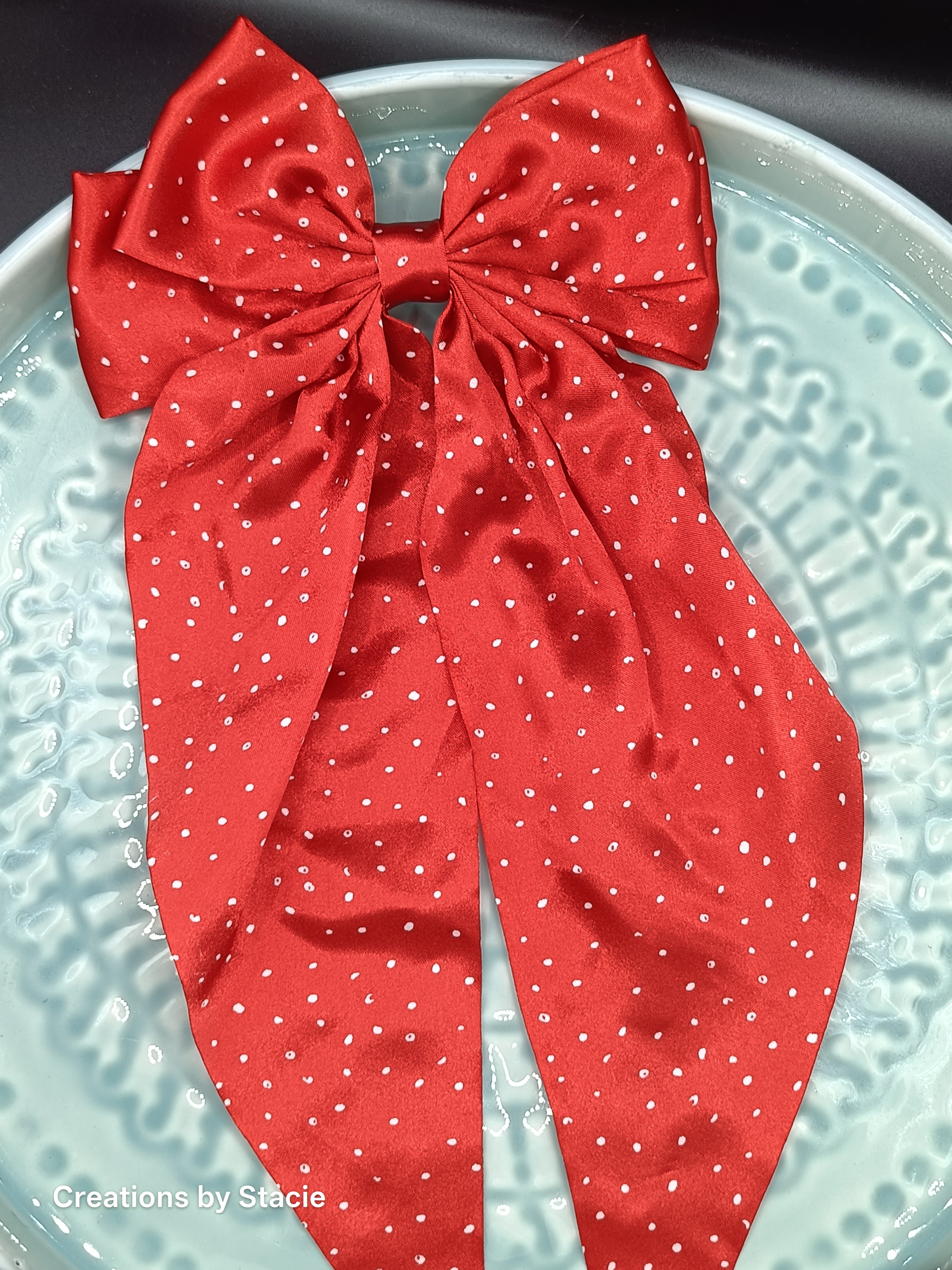 Large Satin Bow with Pokka Dots