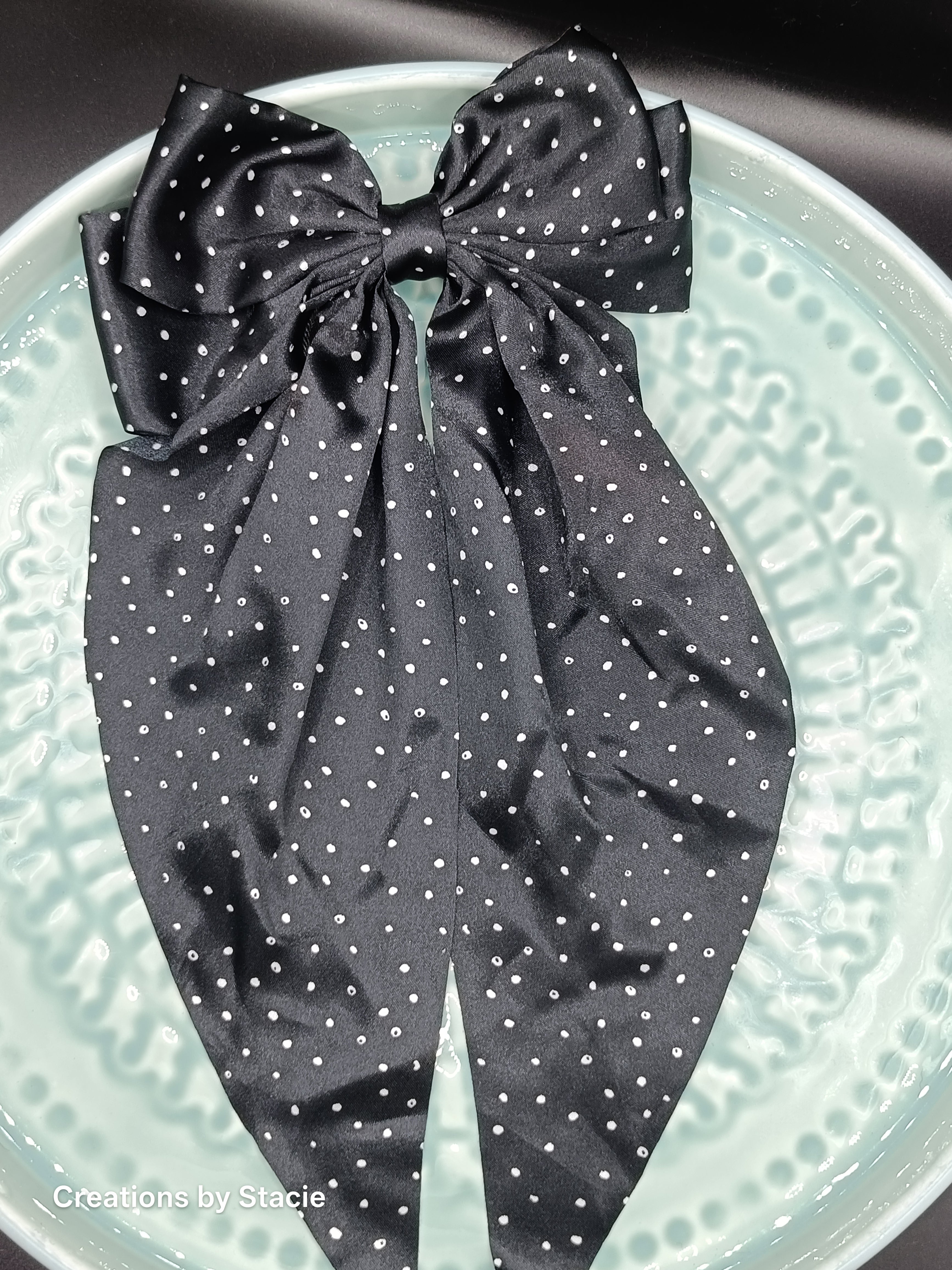 Large Satin Bow with Pokka Dots