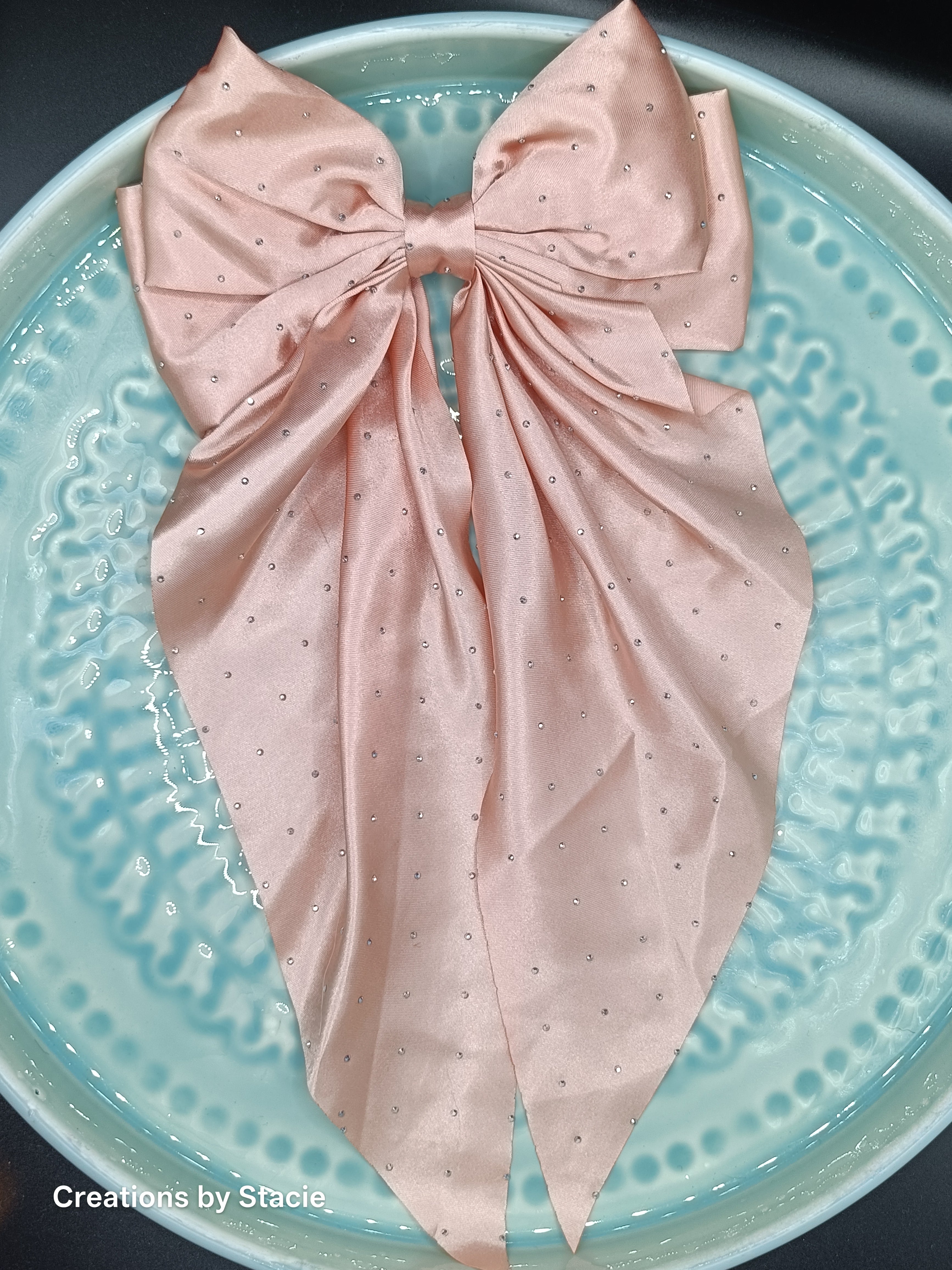 Large Satin Rhinestone Hair Bow