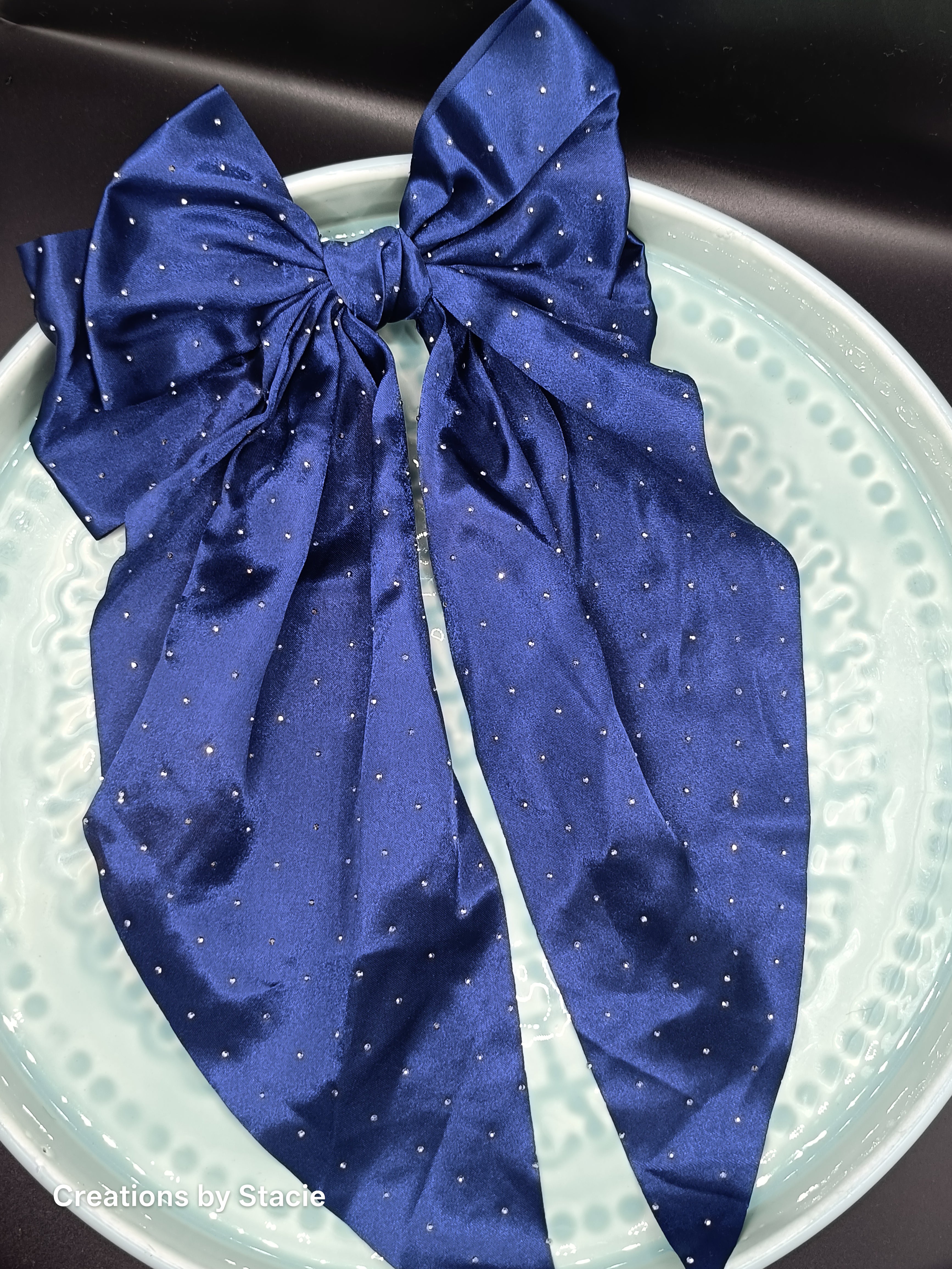Large Satin Rhinestone Hair Bow