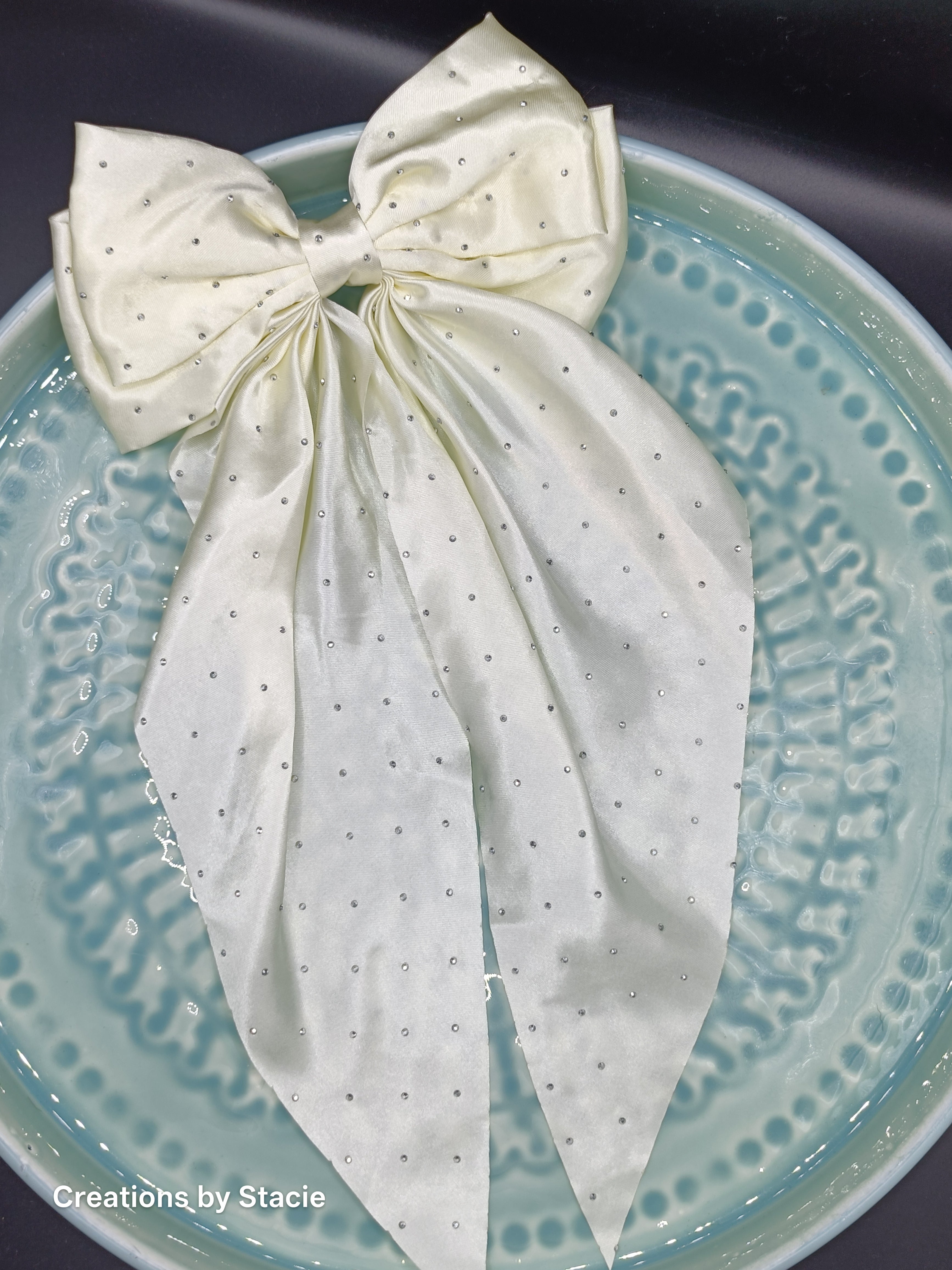 Large Satin Rhinestone Hair Bow