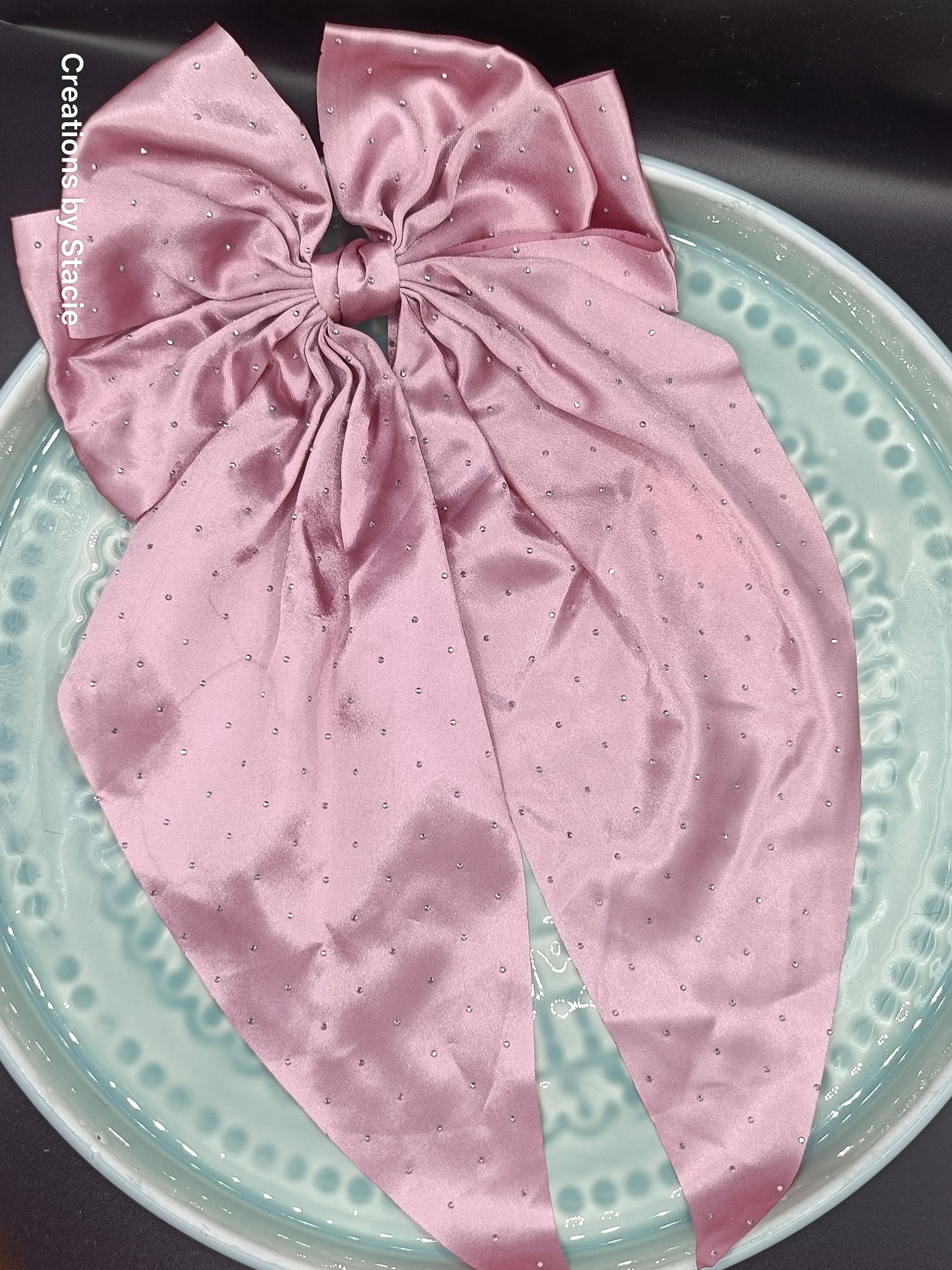 Large Satin Rhinestone Hair Bow