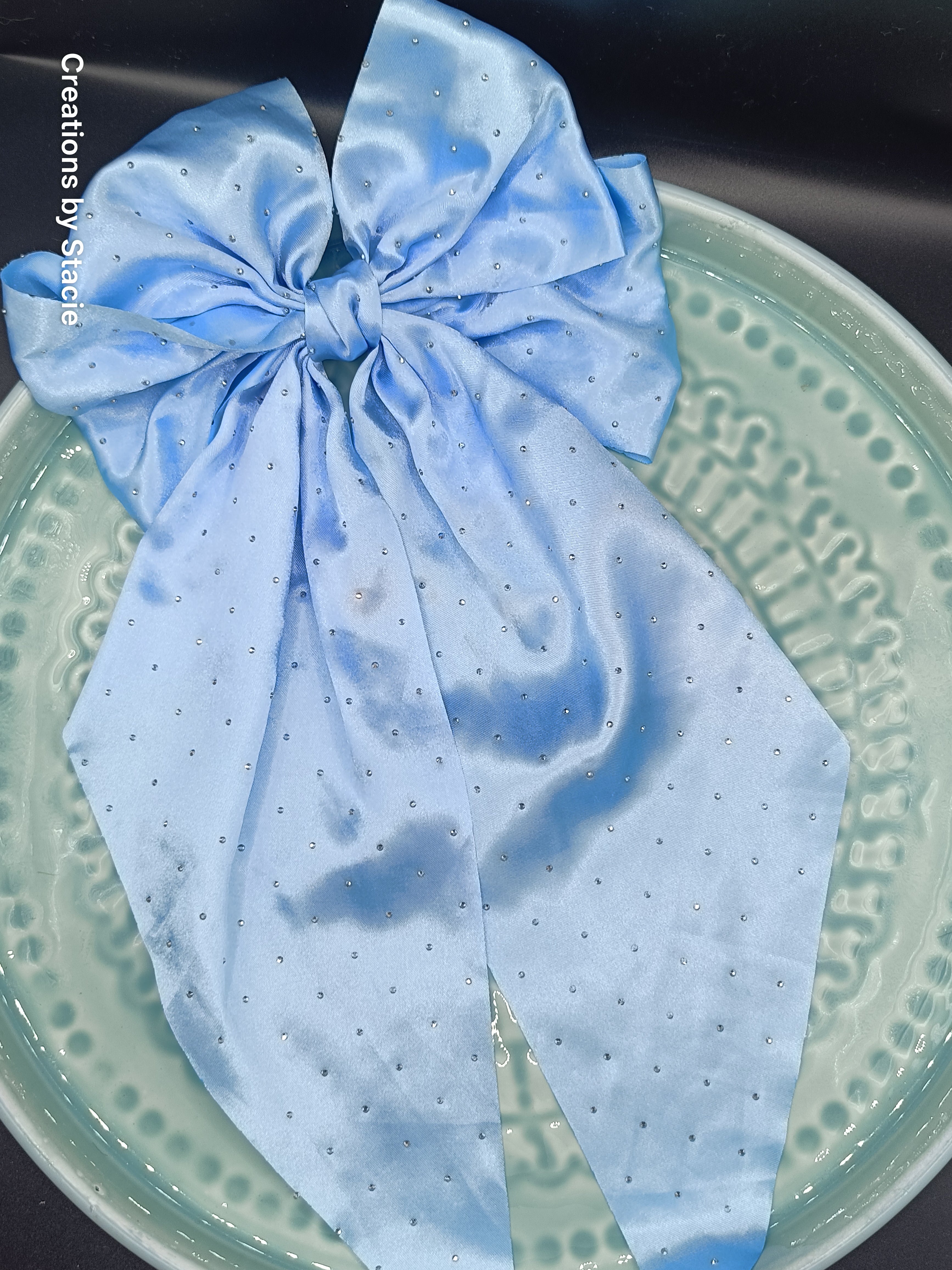 Large Satin Rhinestone Hair Bow