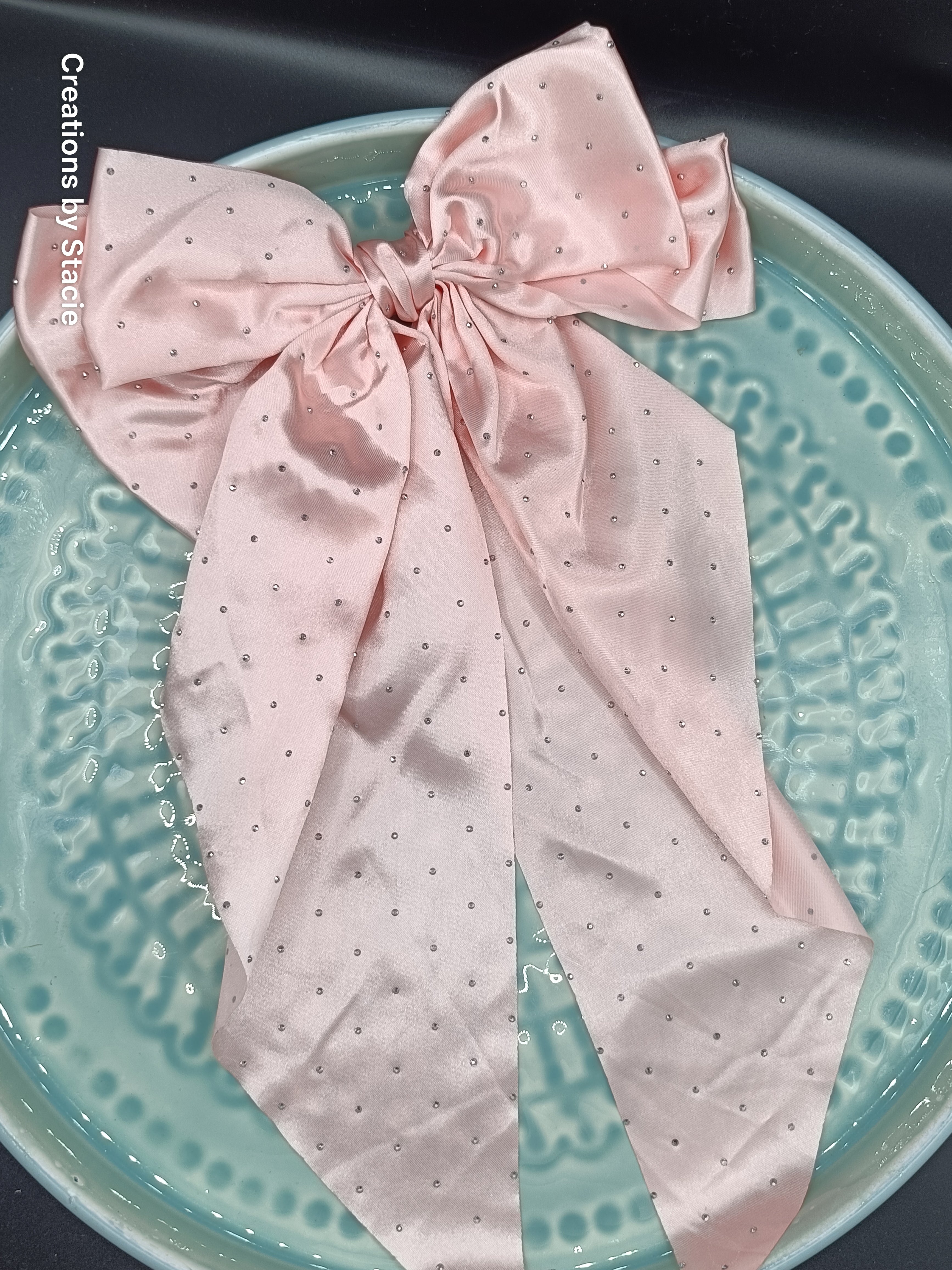 Large Satin Rhinestone Hair Bow
