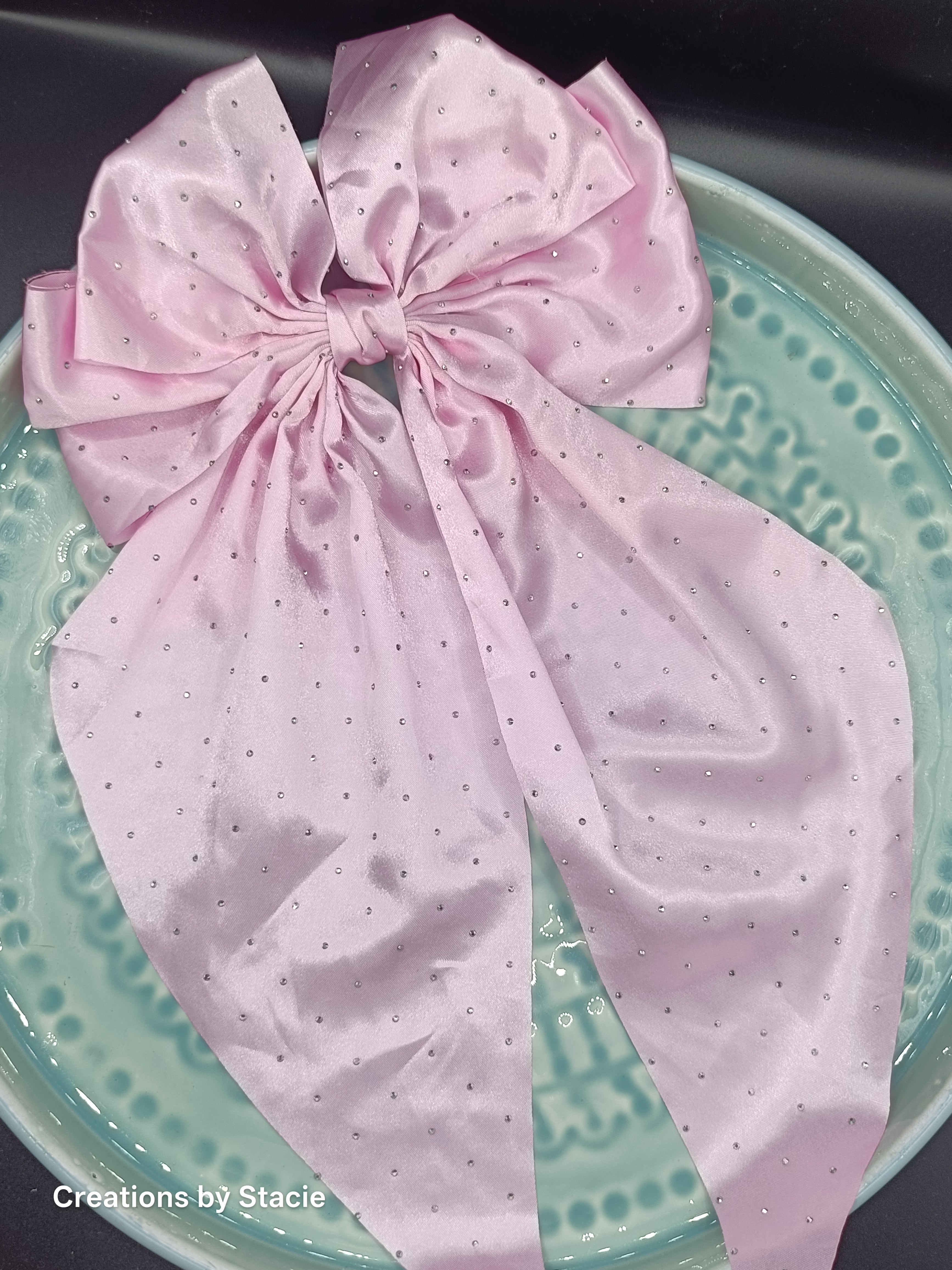 Large Satin Rhinestone Hair Bow
