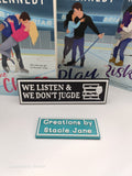 We listen & we don't judge book shelf sign