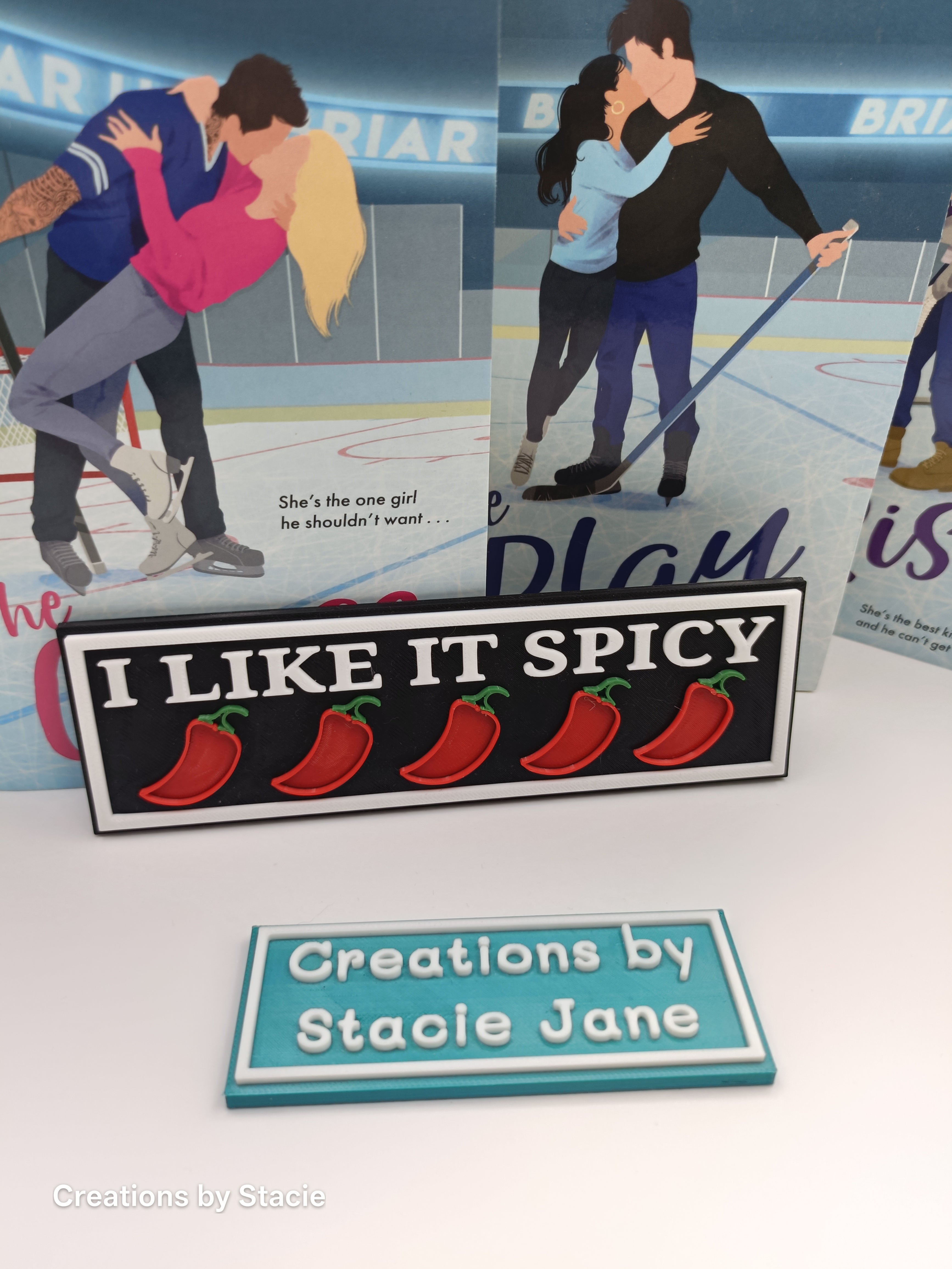 I like it spicy book shelf sign